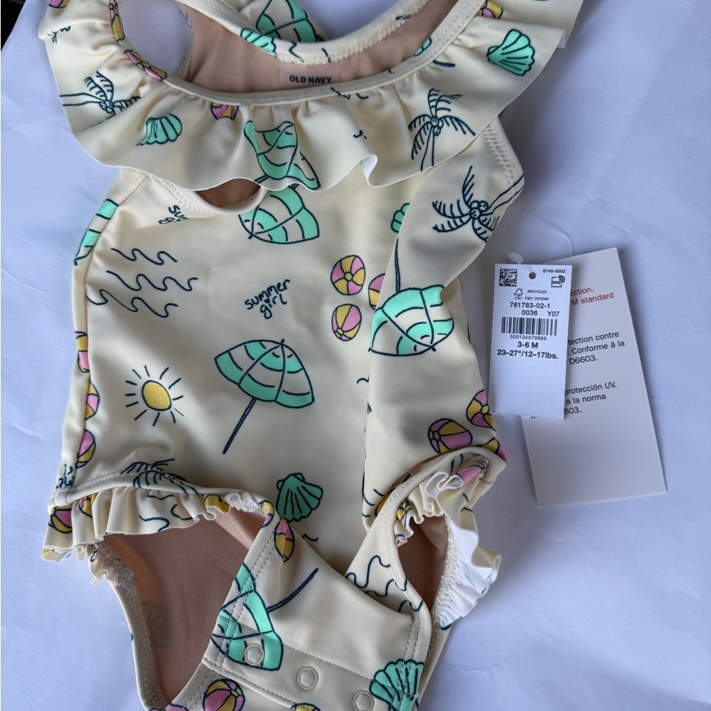 Old Navy Cream Swimsuit with Tropical Print